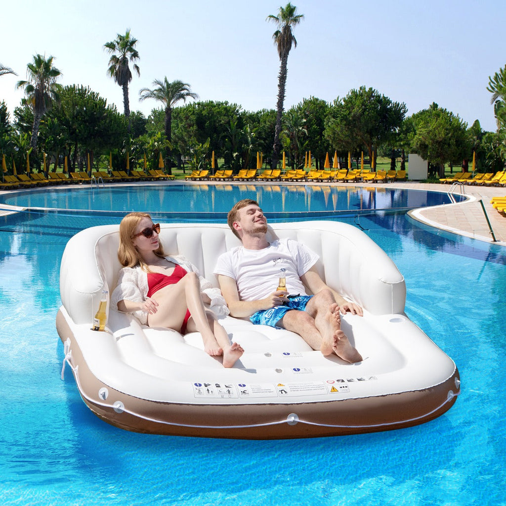 NNECW Inflatable Pool Floating Lounge Chair with 2 Cup Holders Retractable Canopy-0