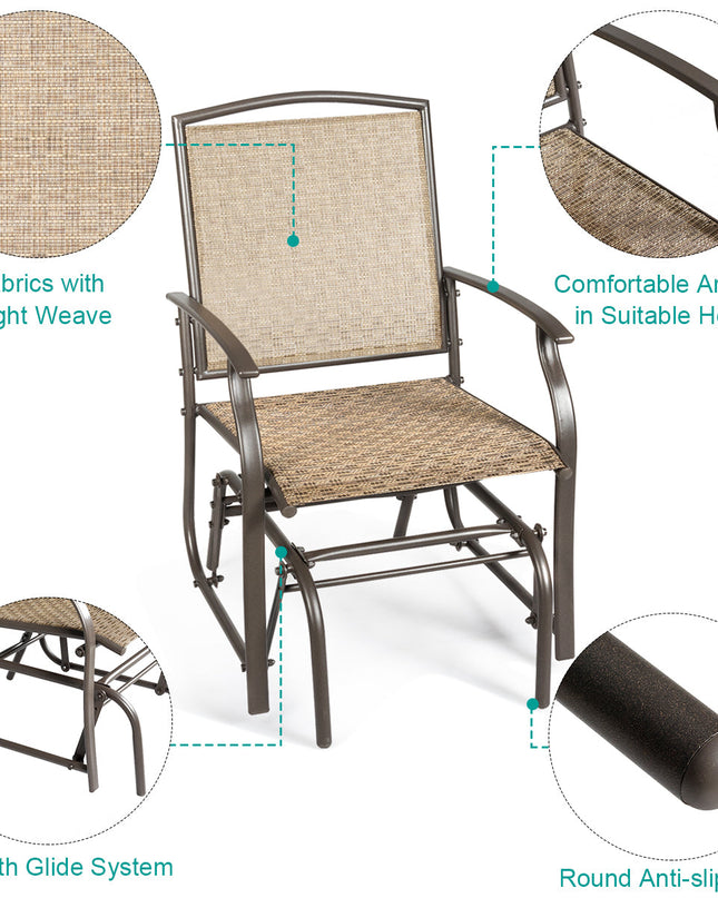 NNECW 2 Pieces Outdoor Single Glider Chair with Steel Frame for Pool Patio
